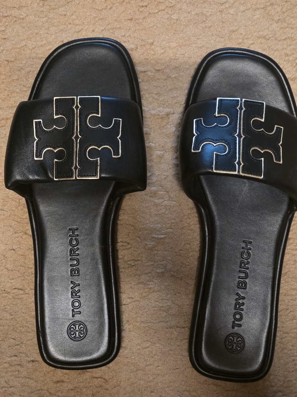 Tory Burch Black Leather Slide Sandals